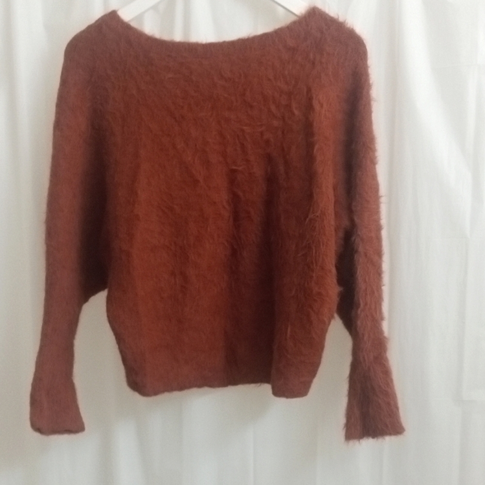 Wearing Your Heart On Your Sleeves Women's Fuzzy Rust Sweater-Size:XS